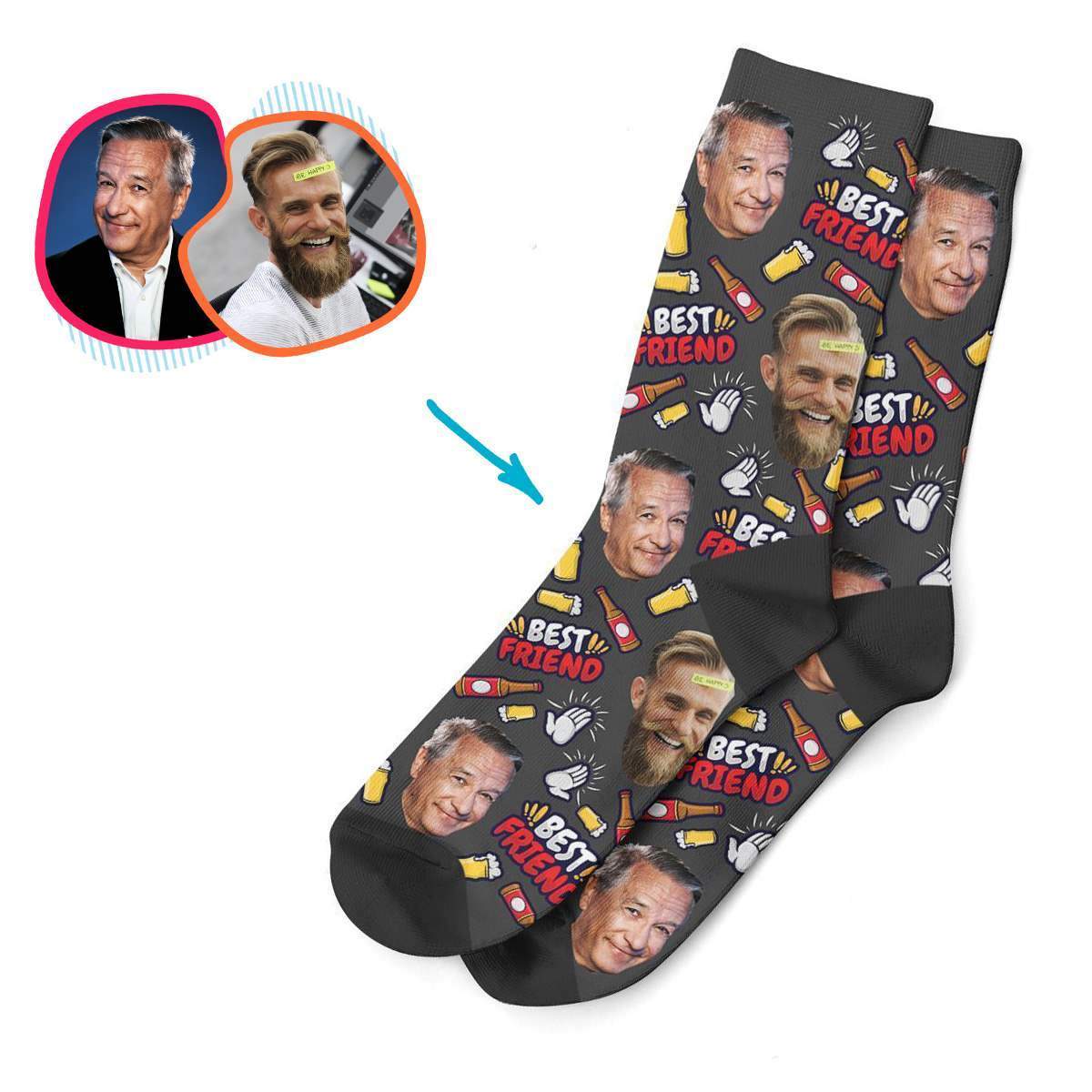 dark BFF for Him socks personalized with photo of face printed on them