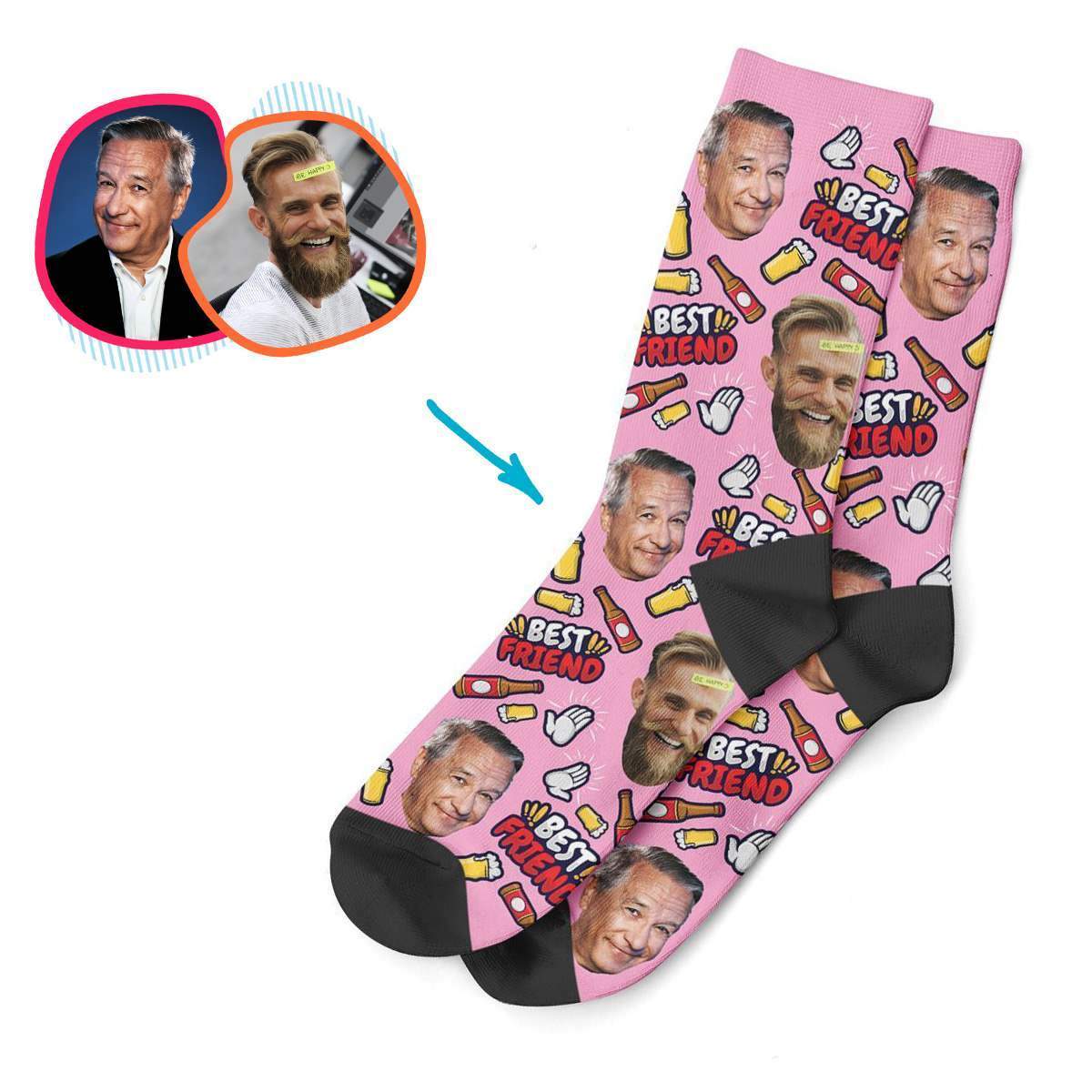 pink BFF for Him socks personalized with photo of face printed on them
