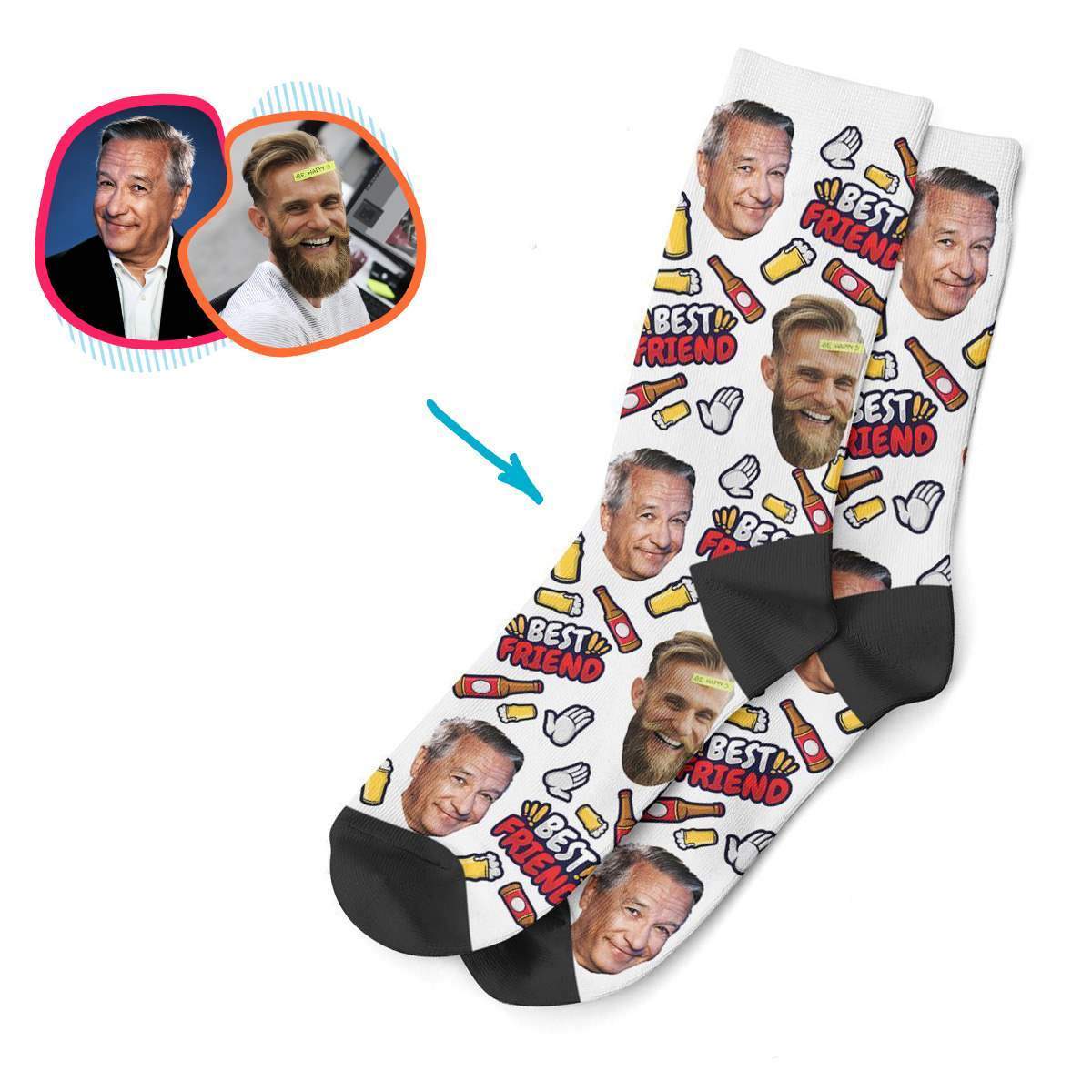white BFF for Him socks personalized with photo of face printed on them