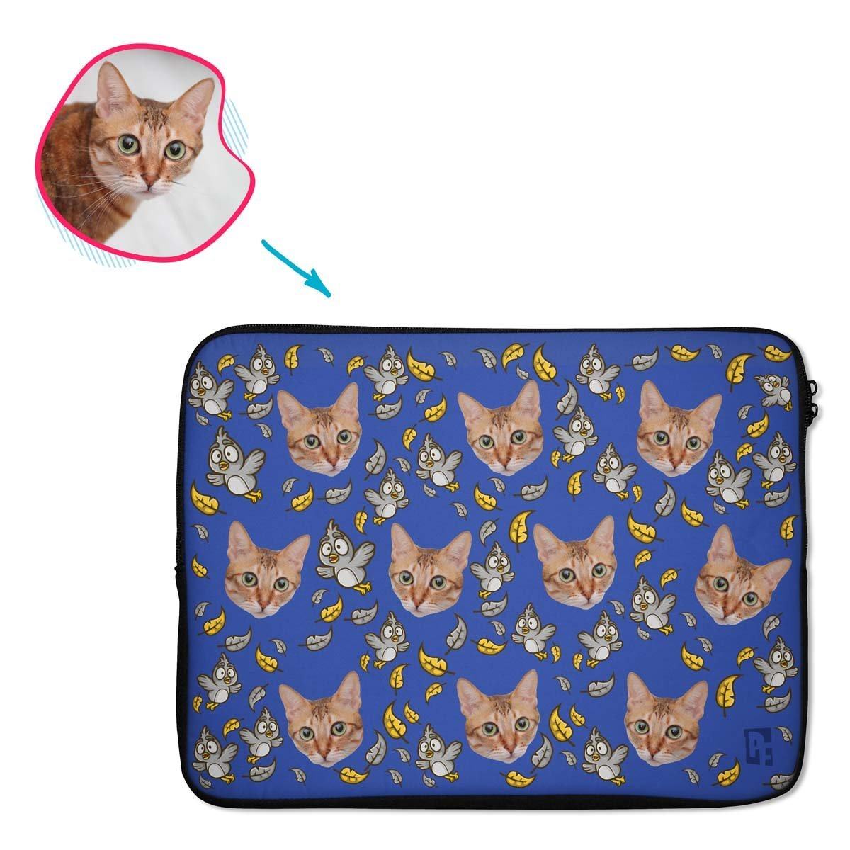 darkblue Bird laptop sleeve personalized with photo of face printed on them