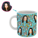 Load image into Gallery viewer, blue Bird mug personalized with photo of face printed on it
