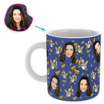 Load image into Gallery viewer, darkblue Bird mug personalized with photo of face printed on it
