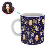 Load image into Gallery viewer, navy Bird mug personalized with photo of face printed on it
