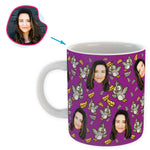 Load image into Gallery viewer, purple Bird mug personalized with photo of face printed on it
