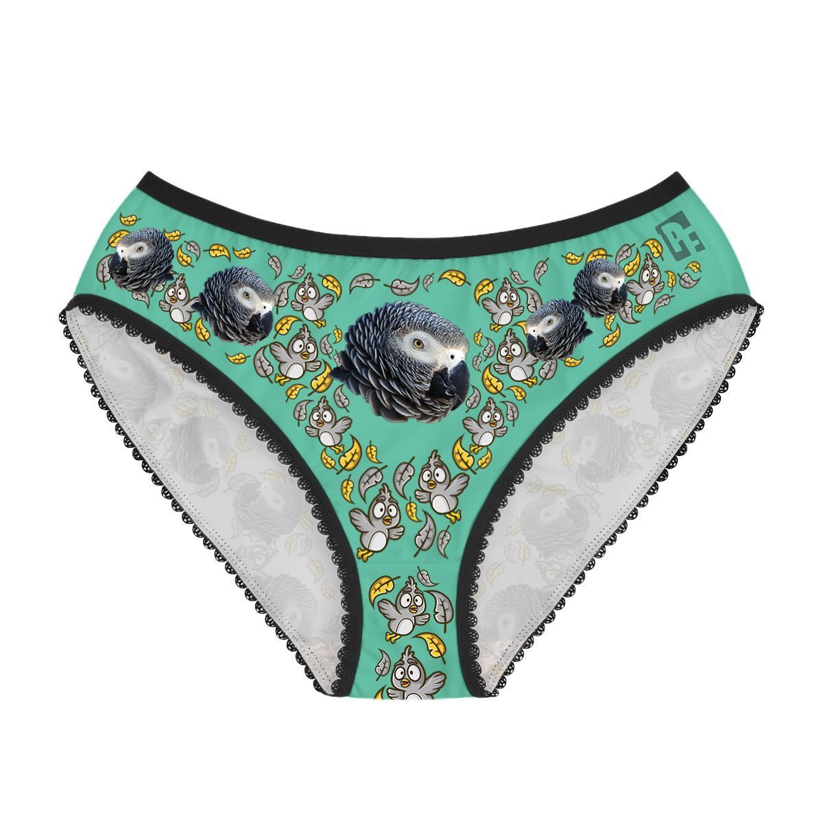 Mint Bird women's underwear briefs personalized with photo printed on them