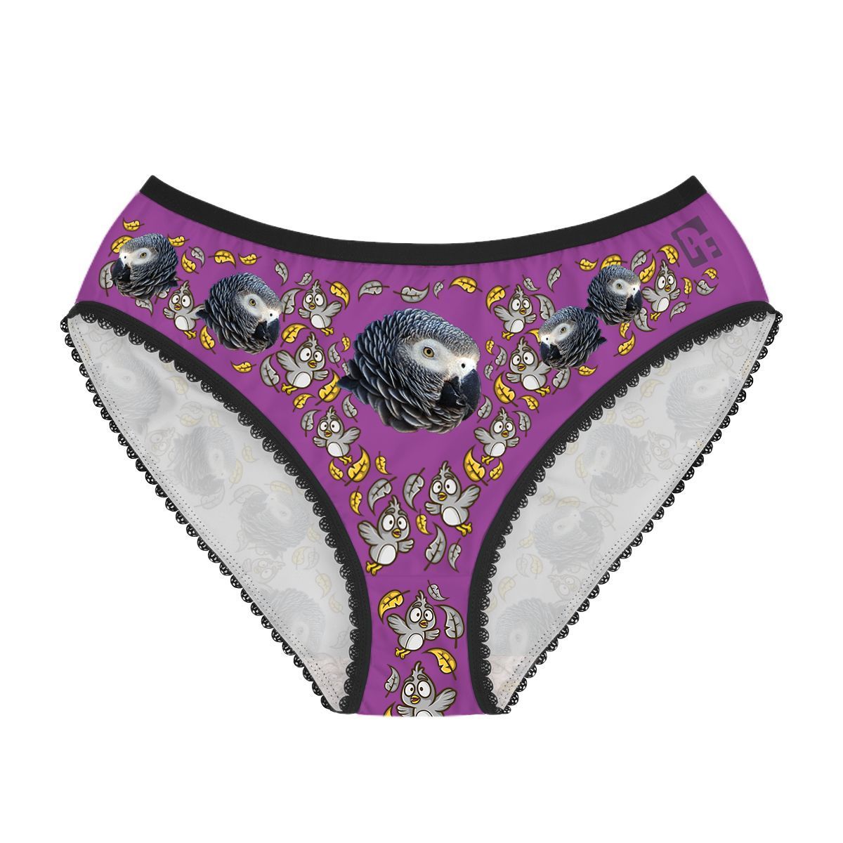 Purple Bird women's underwear briefs personalized with photo printed on them