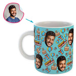 Load image into Gallery viewer, blue Birthday mug personalized with photo of face printed on it
