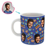 Load image into Gallery viewer, darkblue Birthday mug personalized with photo of face printed on it
