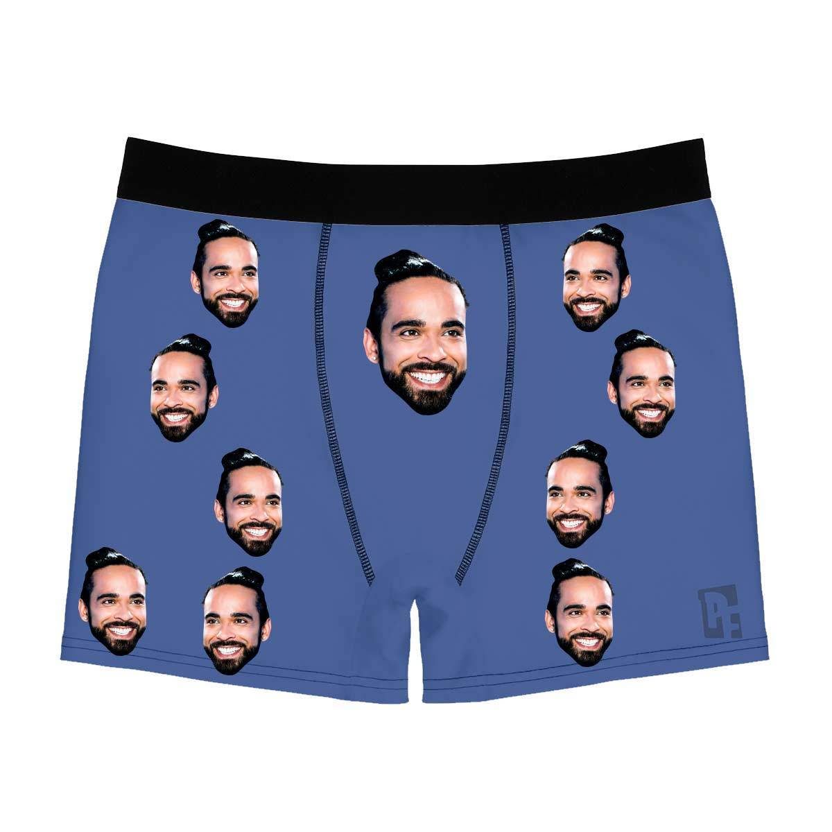 Darkblue Blank Design men's boxer briefs personalized with photo printed on them