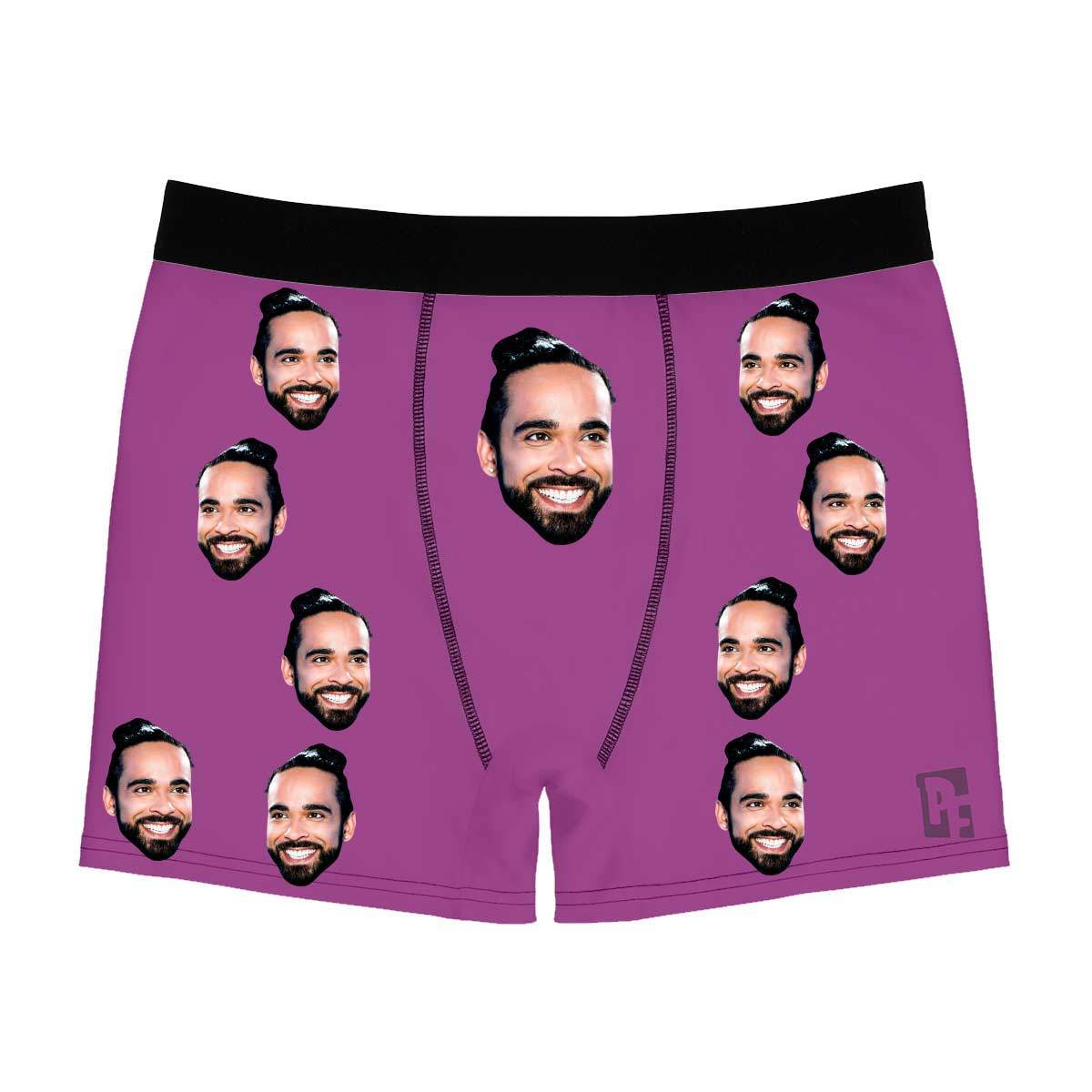 Purple Blank Design men's boxer briefs personalized with photo printed on them