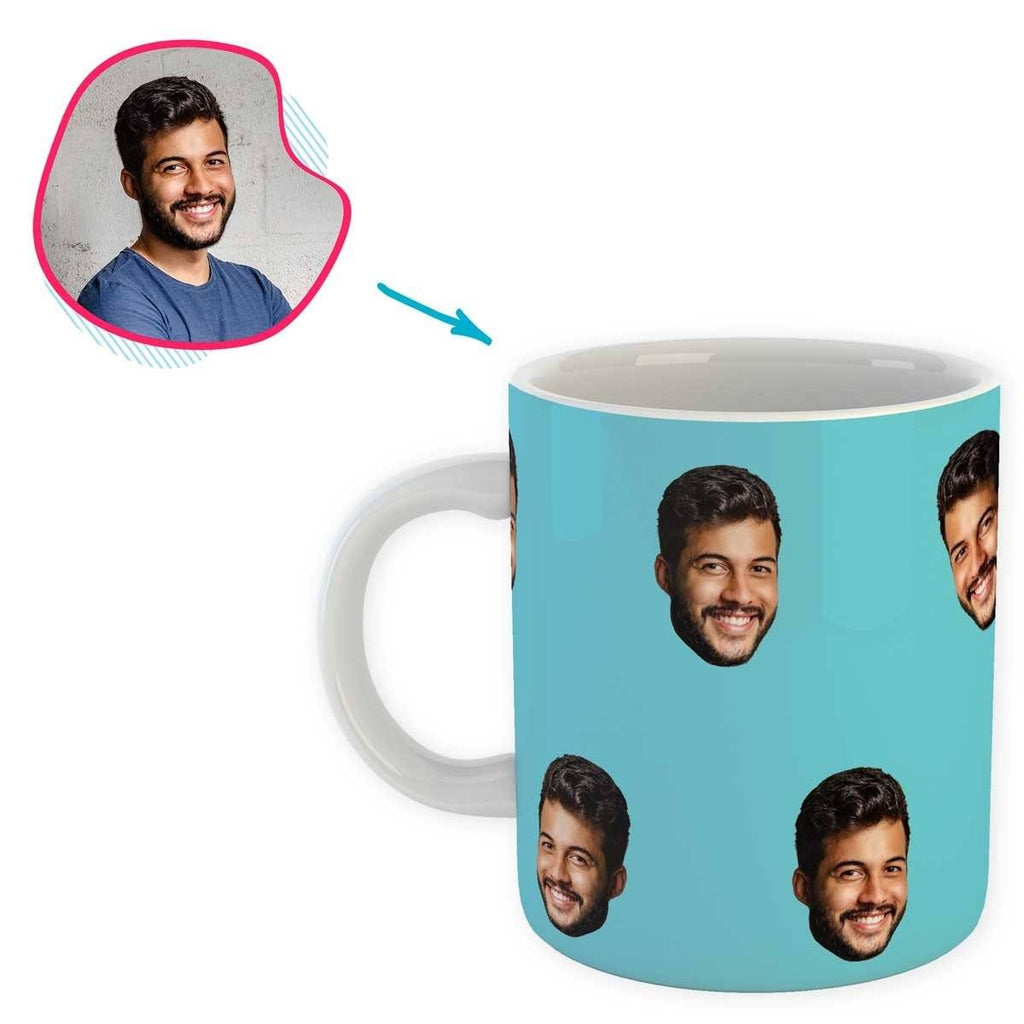 blue Blank design mug personalized with photo of face printed on it