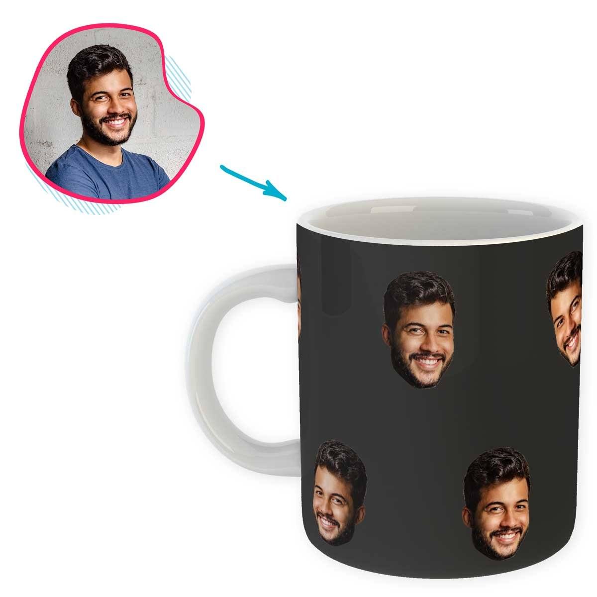 dark Blank design mug personalized with photo of face printed on it
