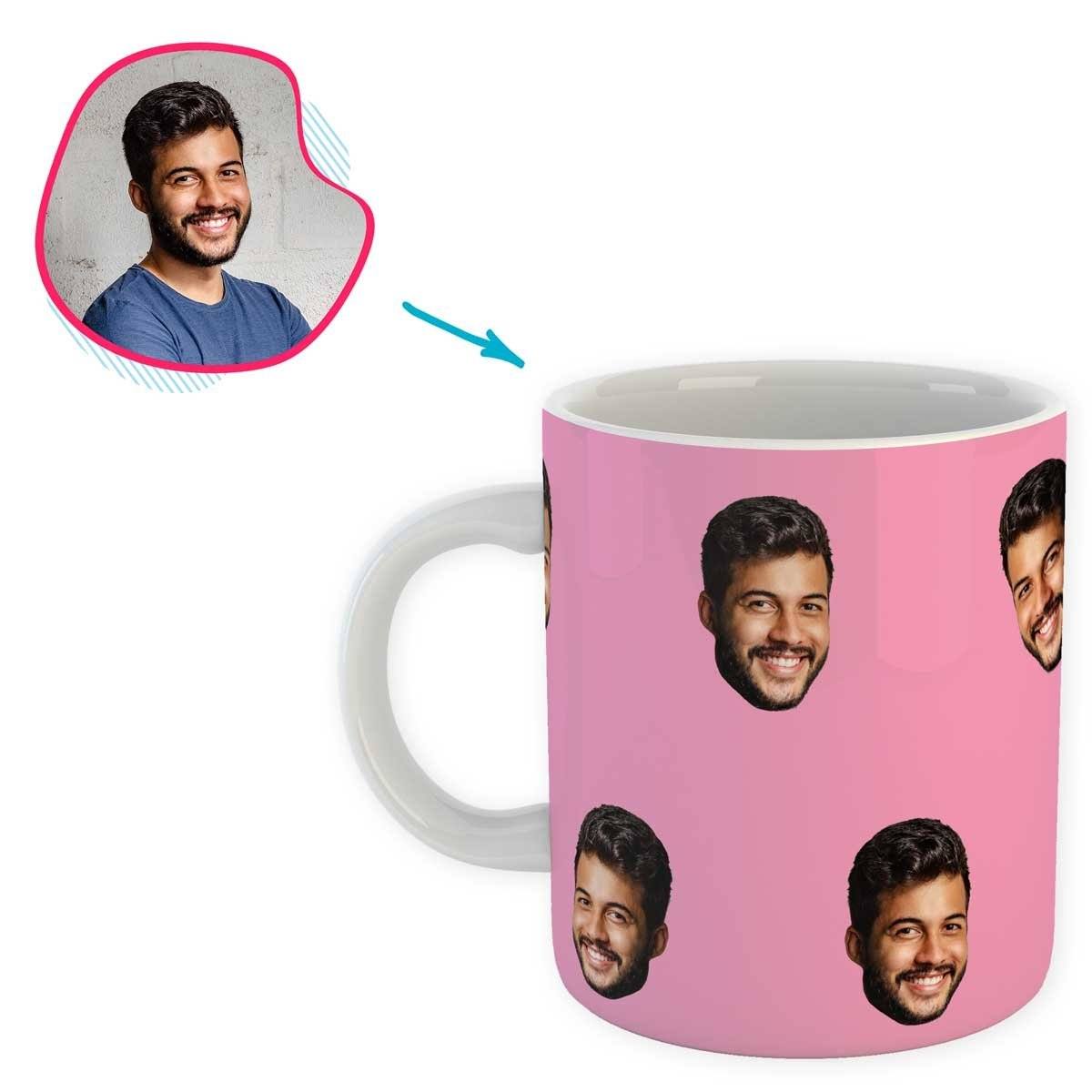 pink Blank design mug personalized with photo of face printed on it
