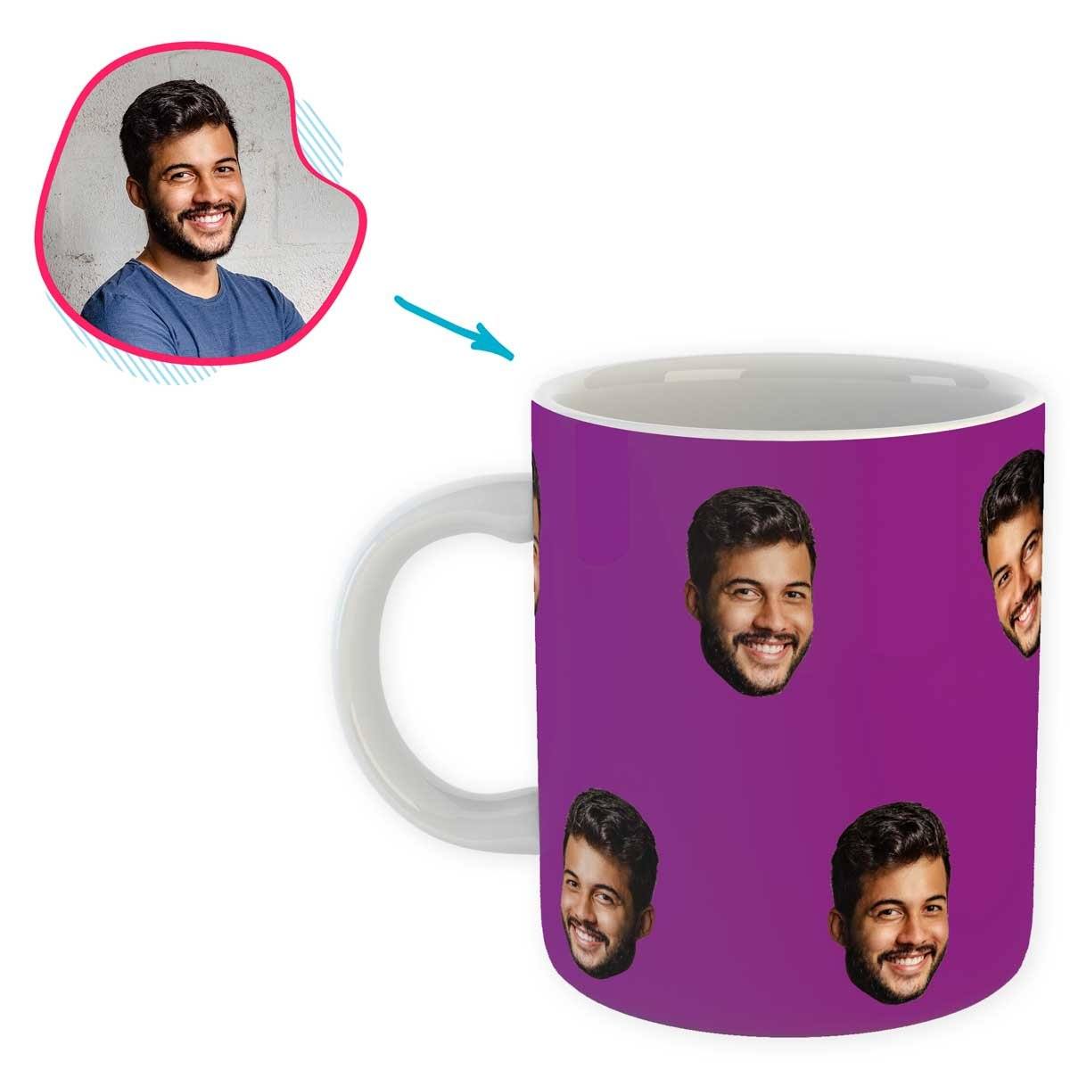 purple Blank design mug personalized with photo of face printed on it