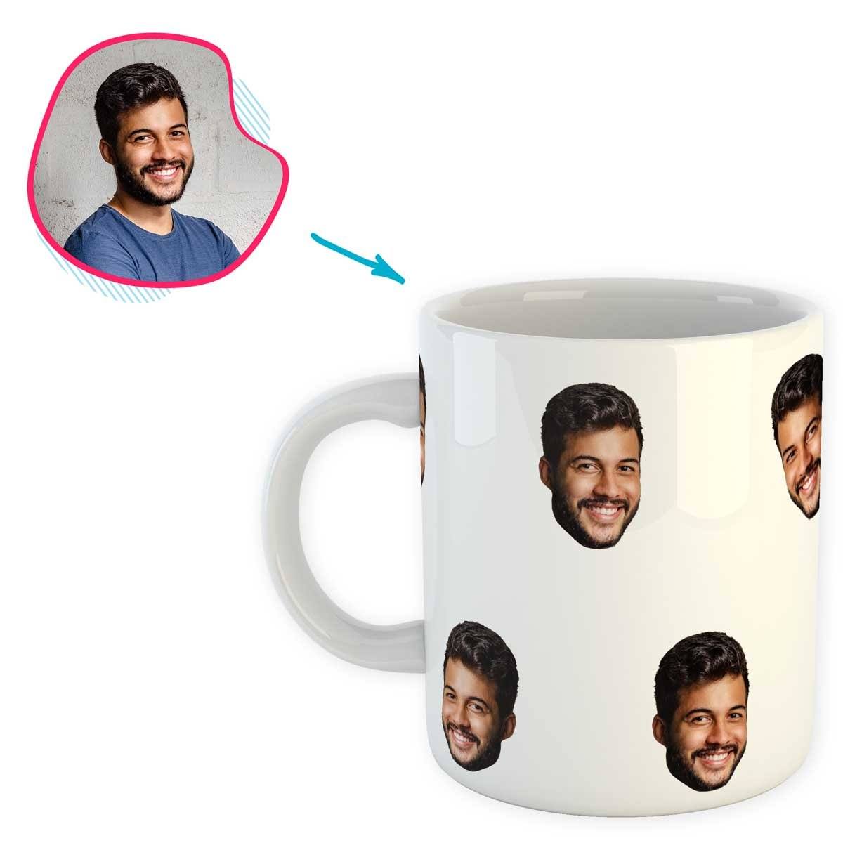 white Blank design mug personalized with photo of face printed on it