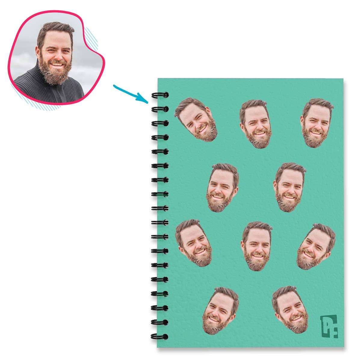 mint Blank design Notebook personalized with photo of face printed on them