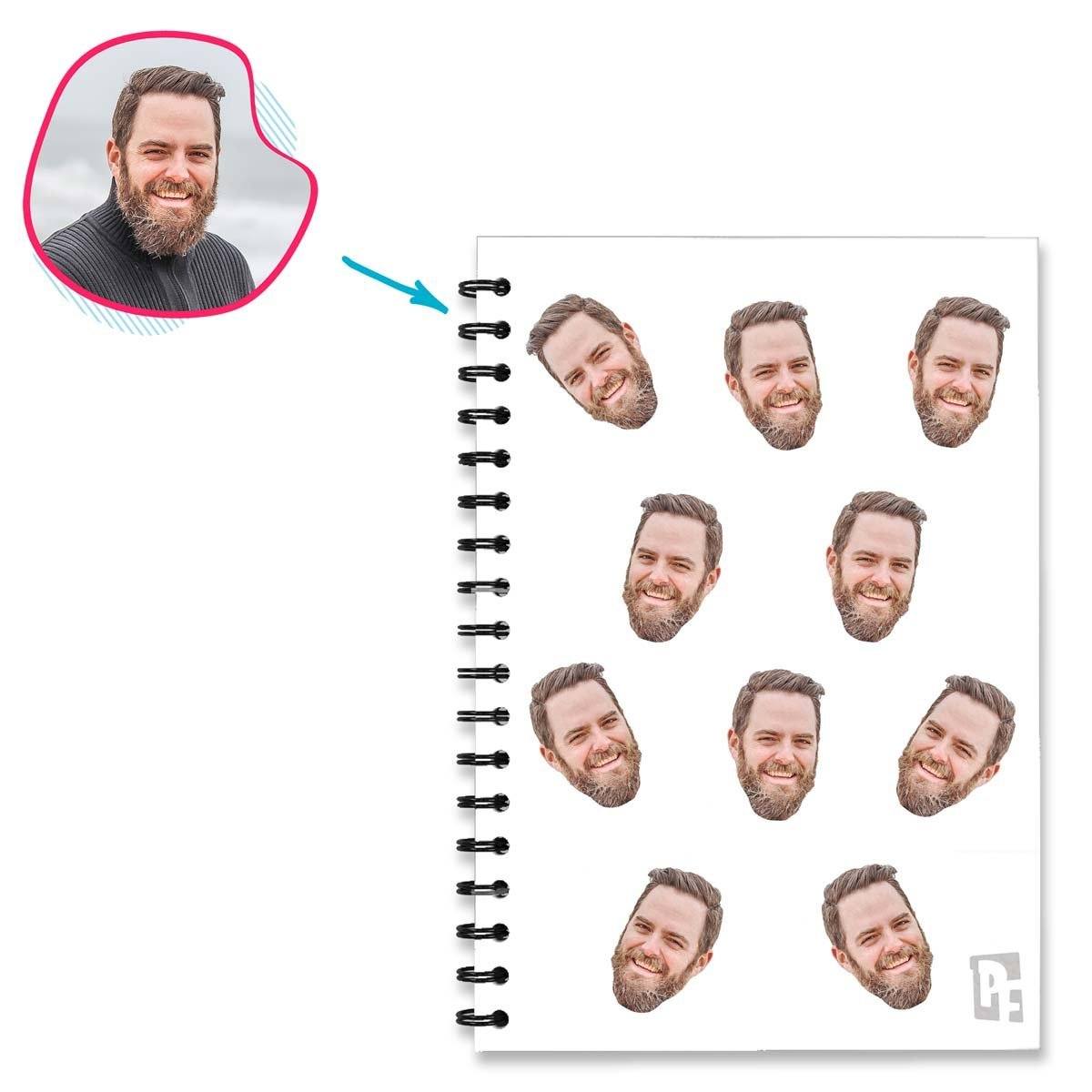 white Blank design Notebook personalized with photo of face printed on them