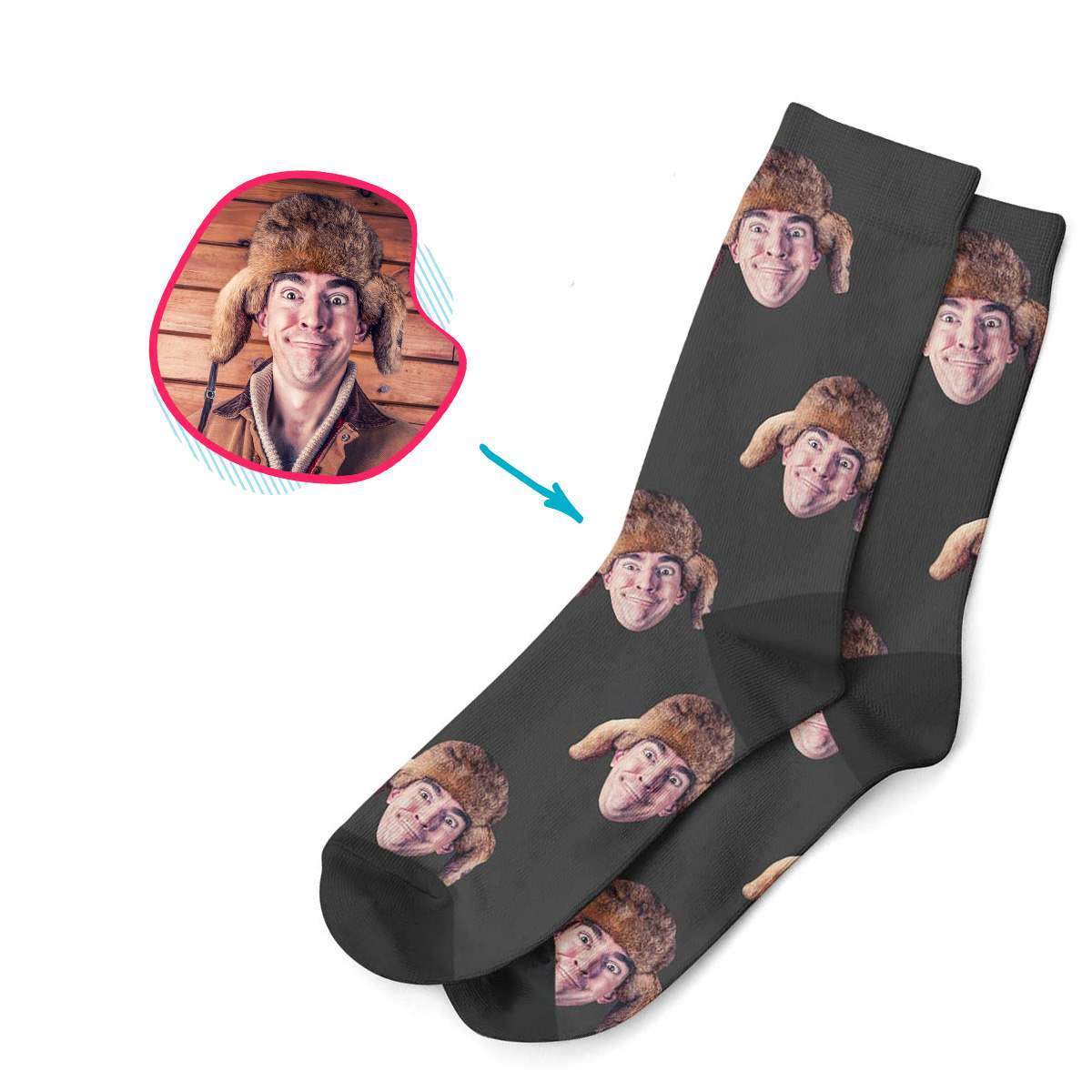 dark Blank design socks personalized with photo of face printed on them