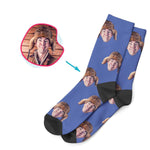 Load image into Gallery viewer, darkblue Blank design socks personalized with photo of face printed on them
