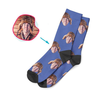 darkblue Blank design socks personalized with photo of face printed on them