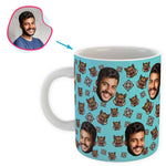 Load image into Gallery viewer, blue Boar Hunter mug personalized with photo of face printed on it
