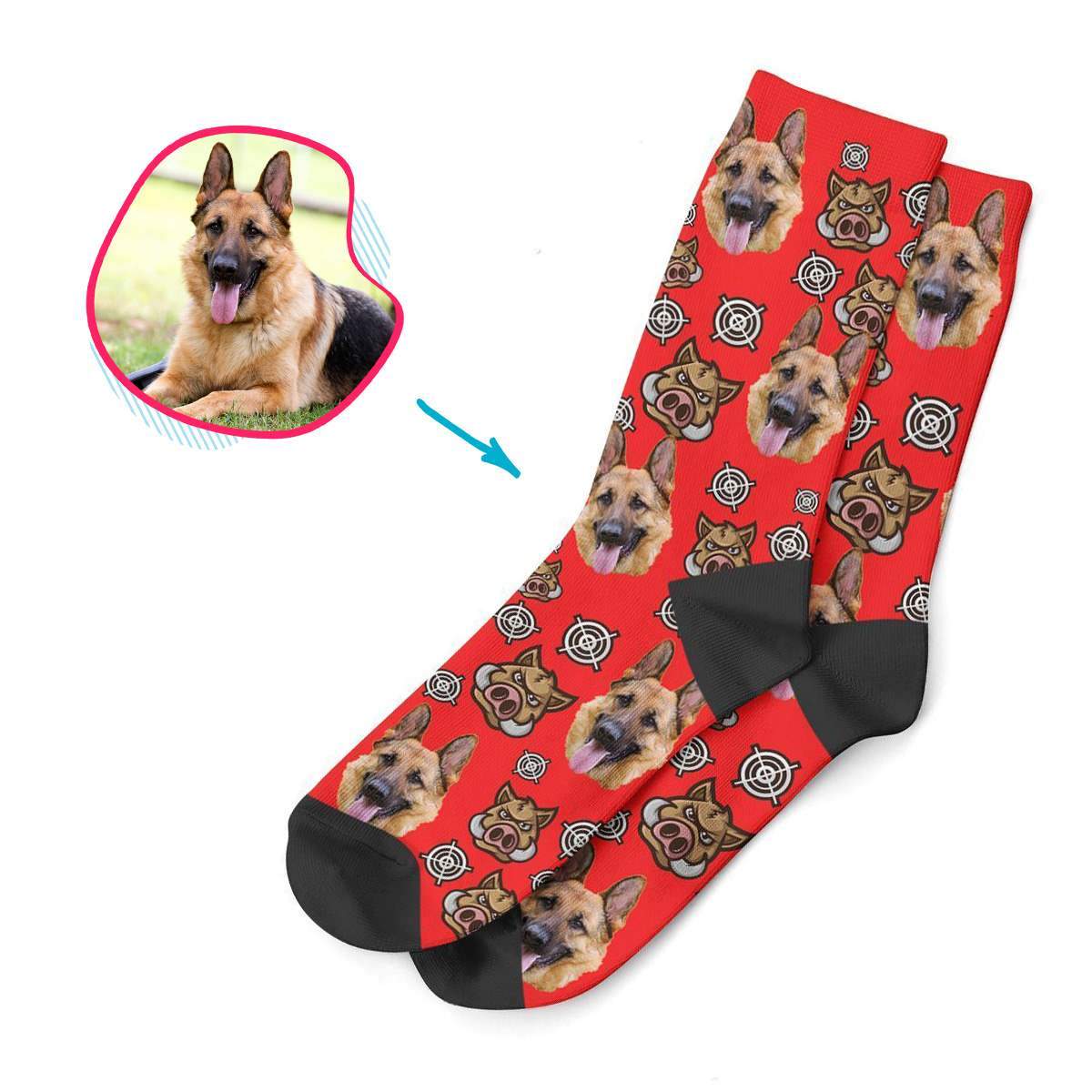 white Boar Hunter socks personalized with photo of face printed on them