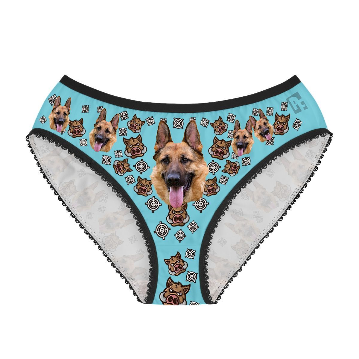 Blue Boar Hunter women's underwear briefs personalized with photo printed on them