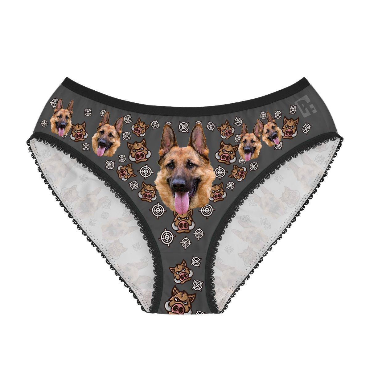 Dark Boar Hunter women's underwear briefs personalized with photo printed on them