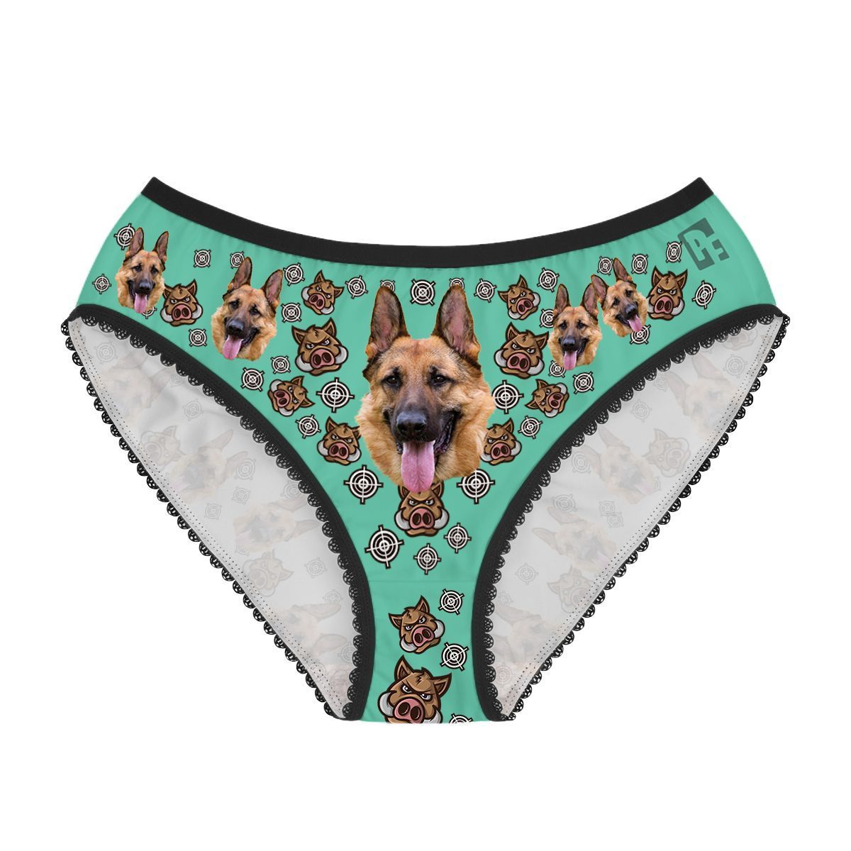 Mint Boar Hunter women's underwear briefs personalized with photo printed on them
