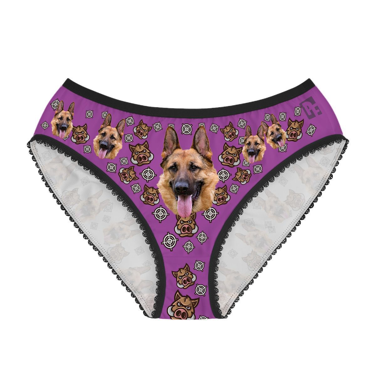 Purple Boar Hunter women's underwear briefs personalized with photo printed on them