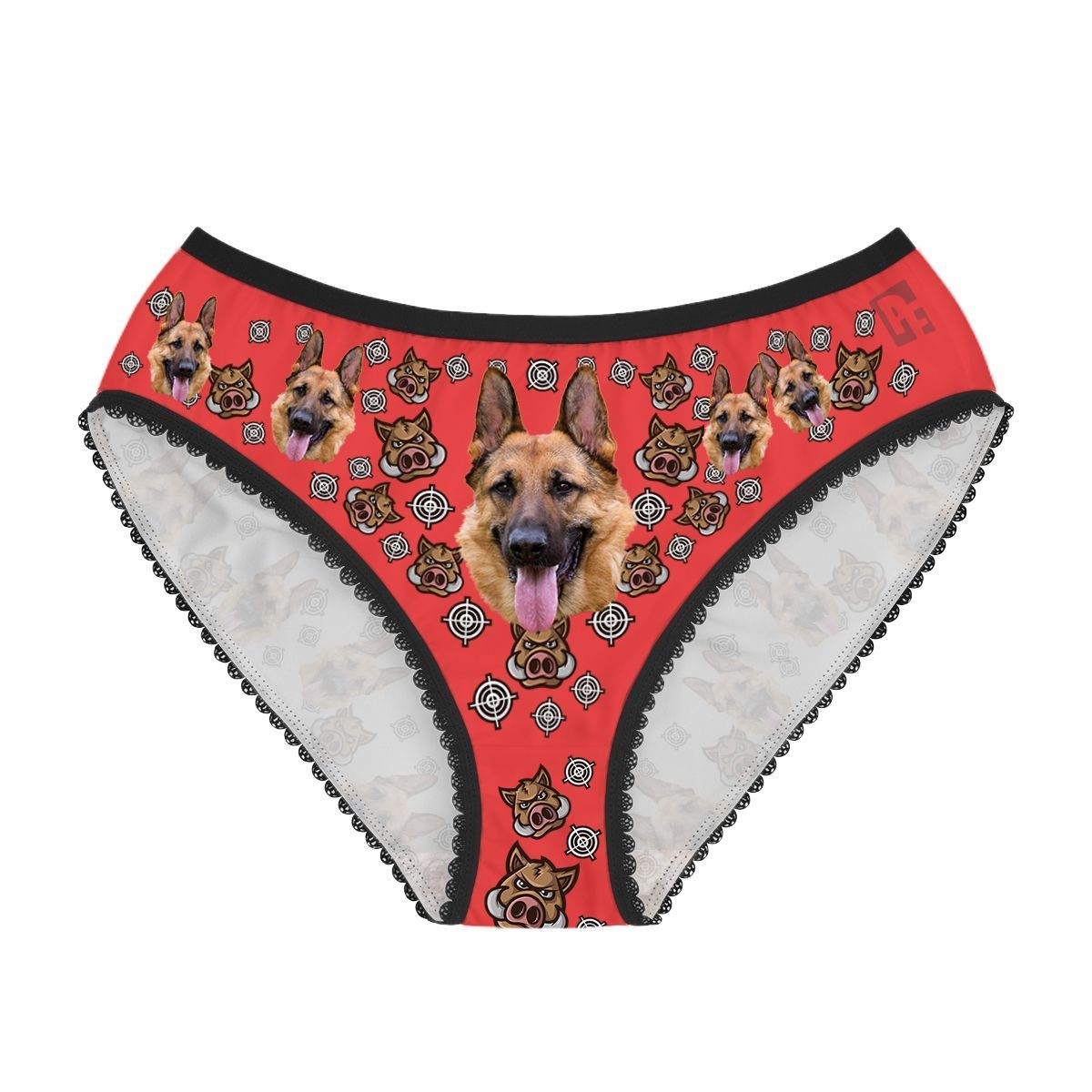 Red Boar Hunter women's underwear briefs personalized with photo printed on them