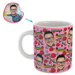 Load image into Gallery viewer, Pink Boyfriend personalized mug with photo of face printed on it
