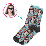 Load image into Gallery viewer, Blue Boyfriend personalized socks with photo of face printed on them
