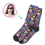 Load image into Gallery viewer, Darkblue Boyfriend personalized socks with photo of face printed on them
