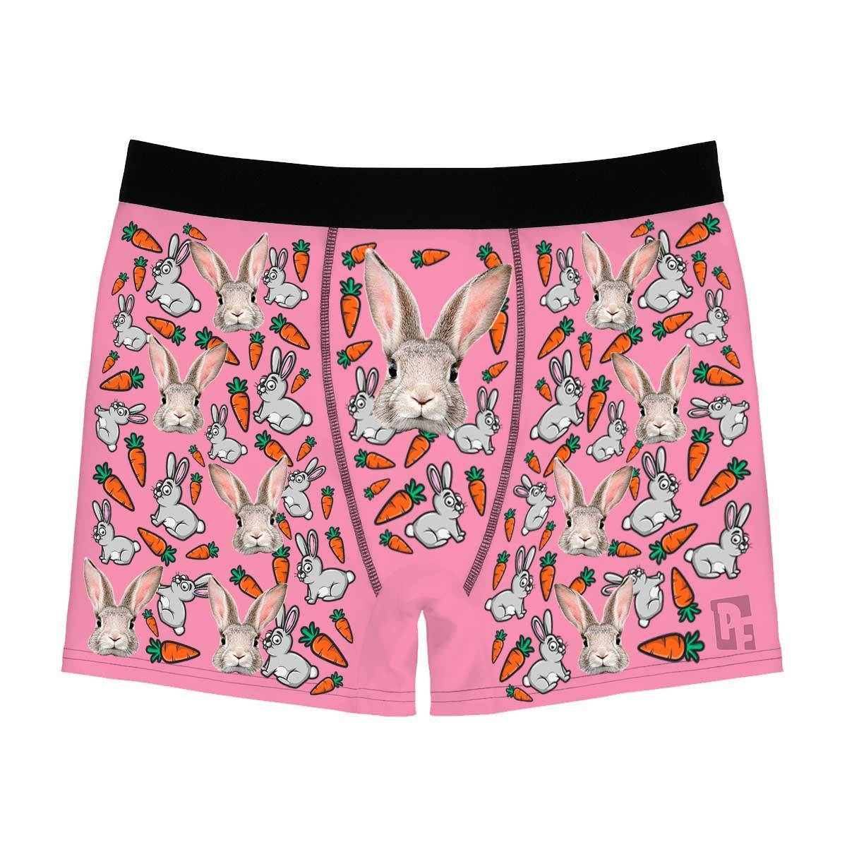 Pink Bunny men's boxer briefs personalized with photo printed on them