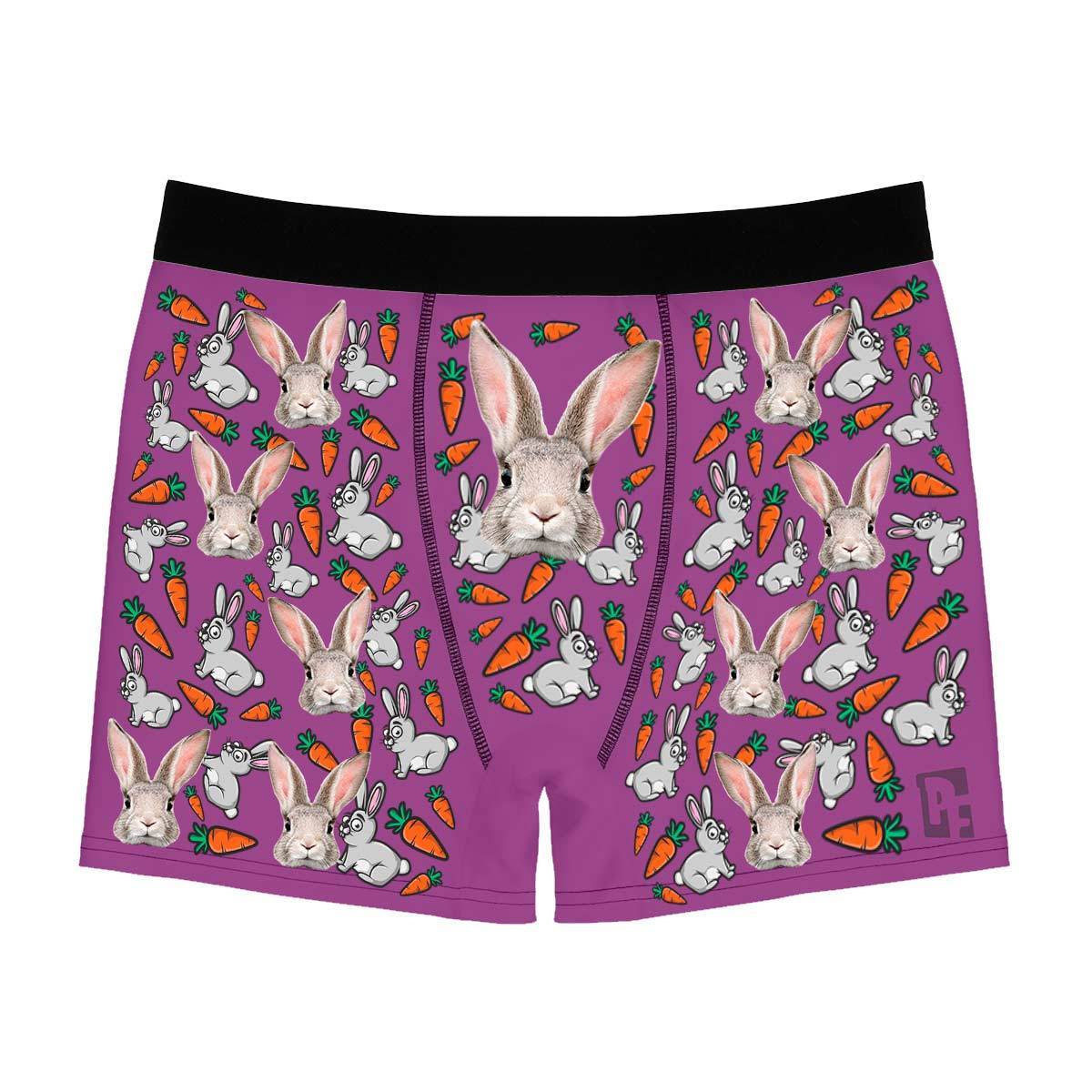 Purple Bunny men's boxer briefs personalized with photo printed on them