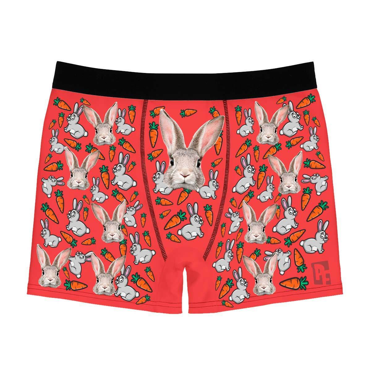Red Bunny men's boxer briefs personalized with photo printed on them