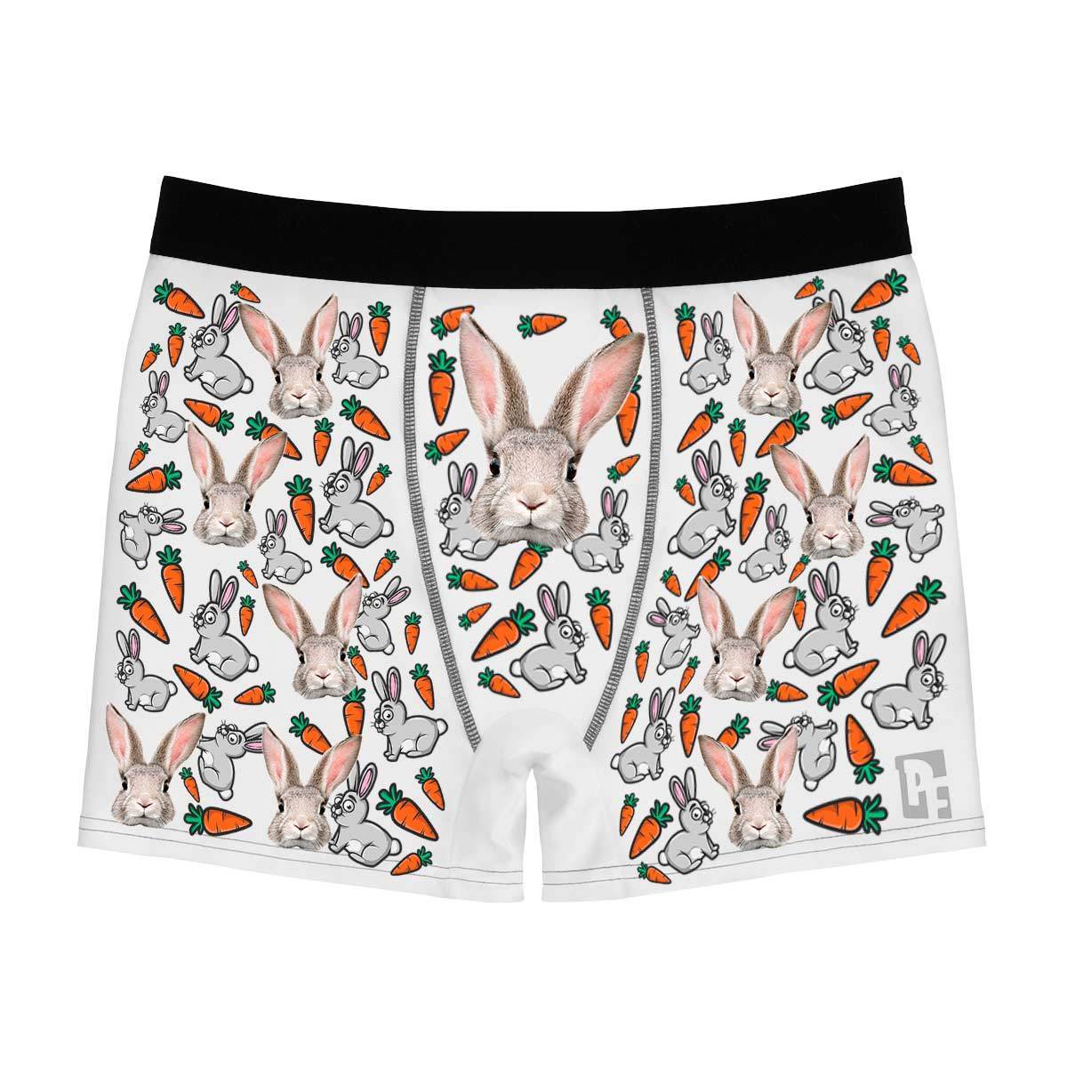 White Bunny men's boxer briefs personalized with photo printed on them