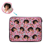 Load image into Gallery viewer, pink Bunny laptop sleeve personalized with photo of face printed on them
