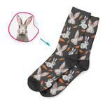 Load image into Gallery viewer, dark Bunny socks personalized with photo of face printed on them
