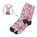 Load image into Gallery viewer, pink Bunny socks personalized with photo of face printed on them

