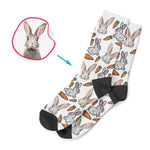 Load image into Gallery viewer, white Bunny socks personalized with photo of face printed on them
