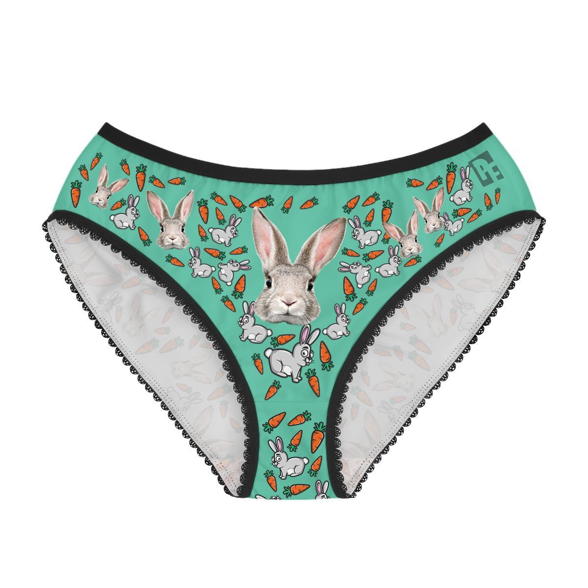 Mint Bunny women's underwear briefs personalized with photo printed on them