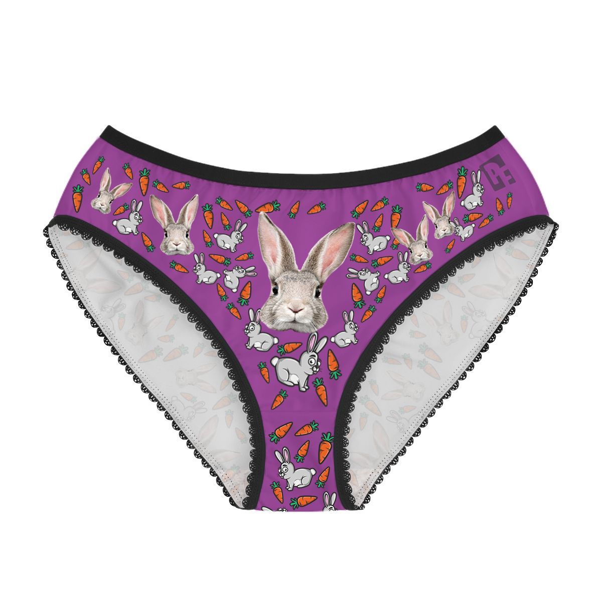 Purple Bunny women's underwear briefs personalized with photo printed on them