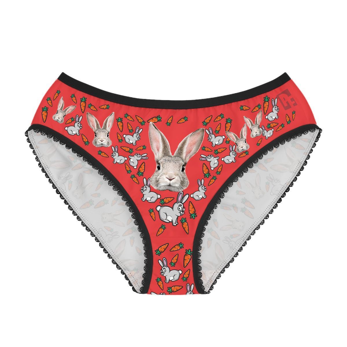 Red Bunny women's underwear briefs personalized with photo printed on them