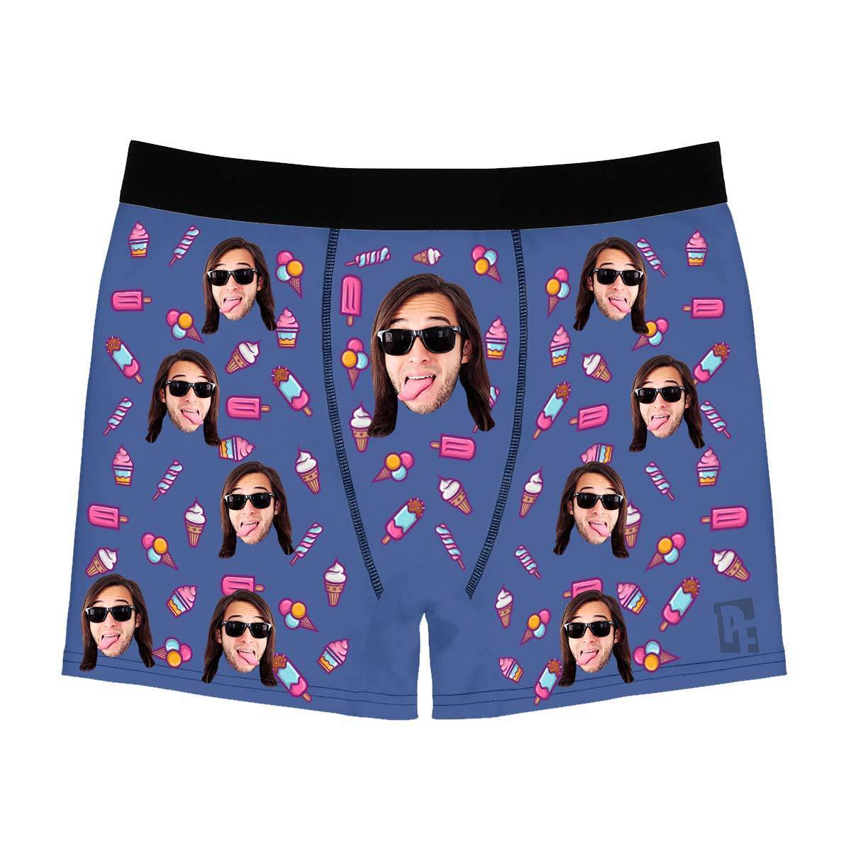 Darkblue Candies men's boxer briefs personalized with photo printed on them