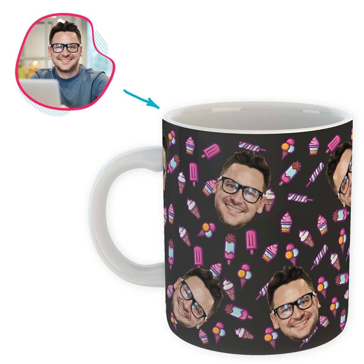 dark Candies mug personalized with photo of face printed on it