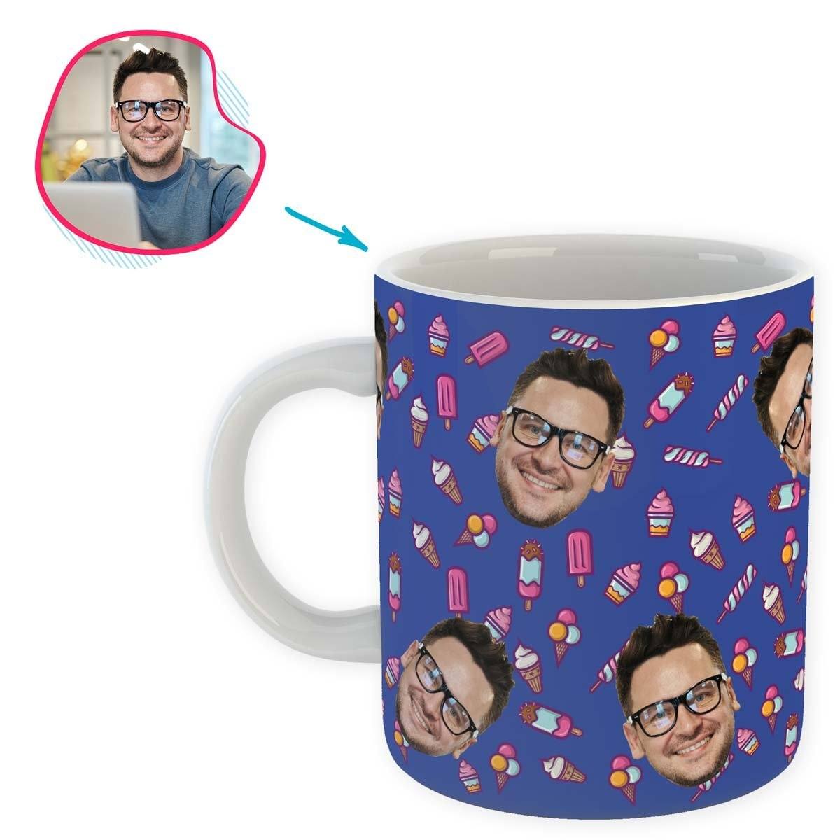 darkblue Candies mug personalized with photo of face printed on it