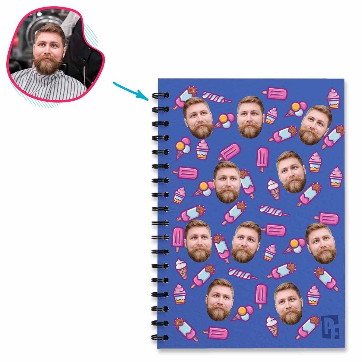 darkblue Candies Notebook personalized with photo of face printed on them