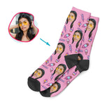 Load image into Gallery viewer, pink Candies socks personalized with photo of face printed on them
